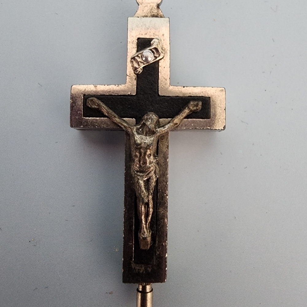 Silver Tone and Black Crucifix Pendant